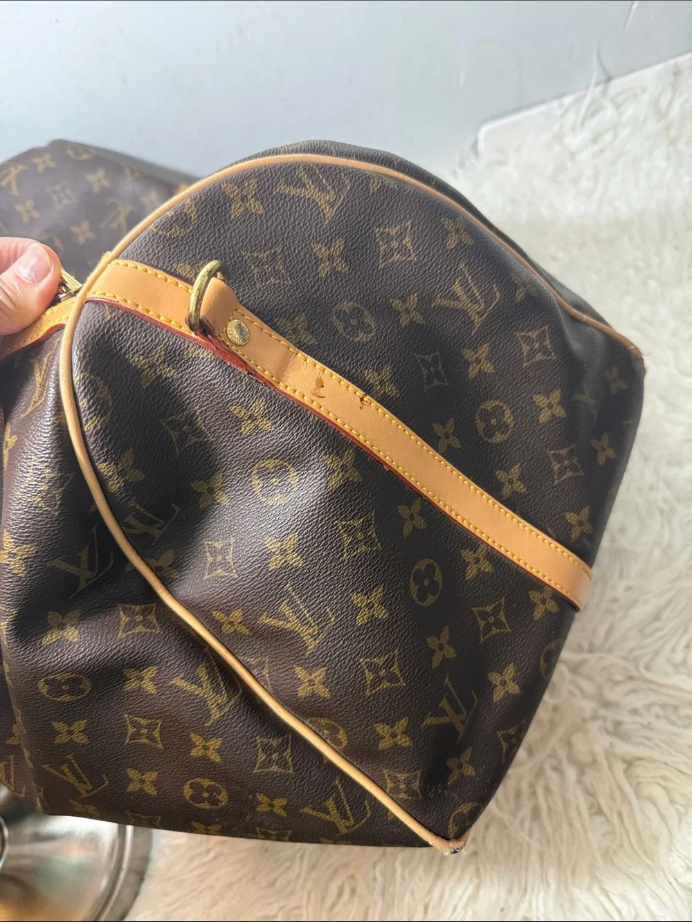 Louis Vuitton RA 780-003  Canvas Keepall Duffel Bag Brown / tan leather bag larg